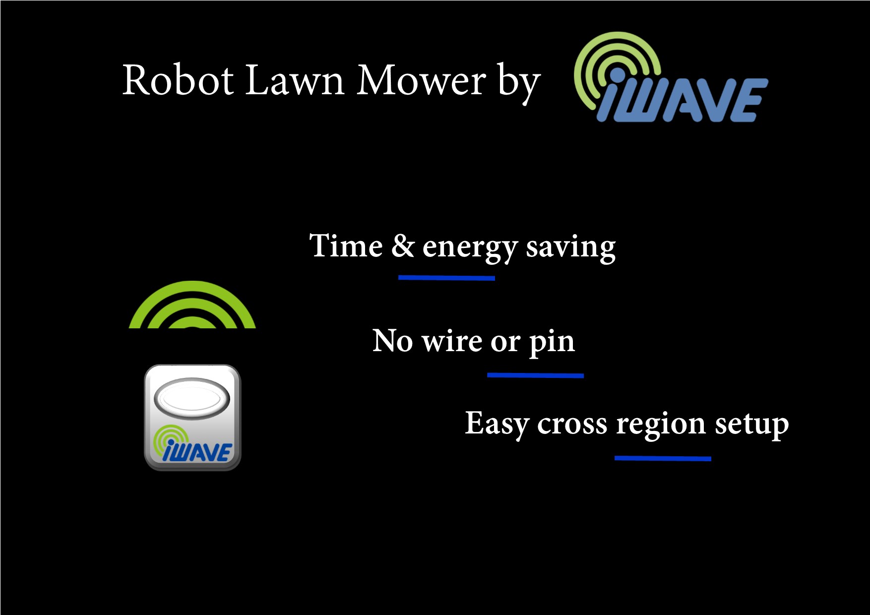 poster with a lawnmower robot and iwavenology logo